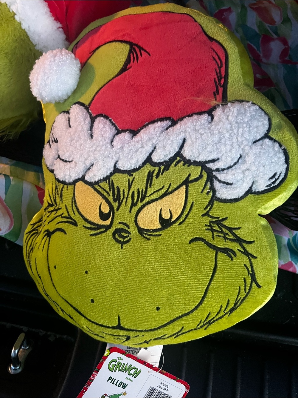 Licensed Grinch Plush Holiday Pillow - Green with Red Hat